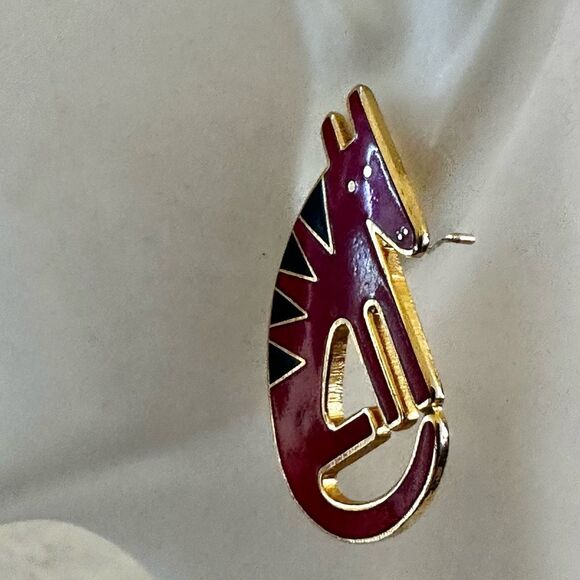 🐾 Vintage Laurel Burch "Terra" Red Enamel Dog Earrings - Picture 7 of 8